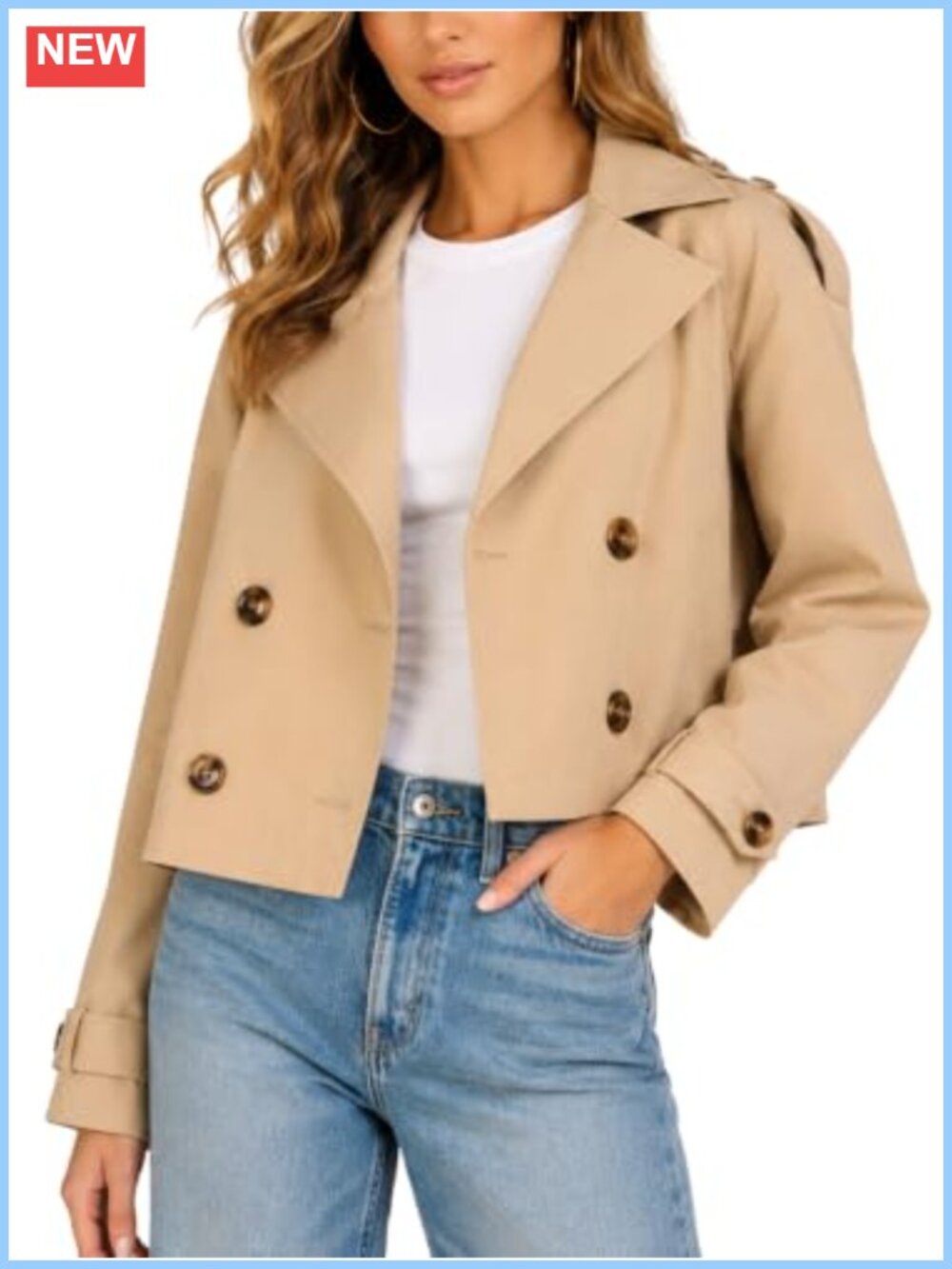 Oversized Cropped Lapel Trench Jacket Double-Breasted Lightweight Women's